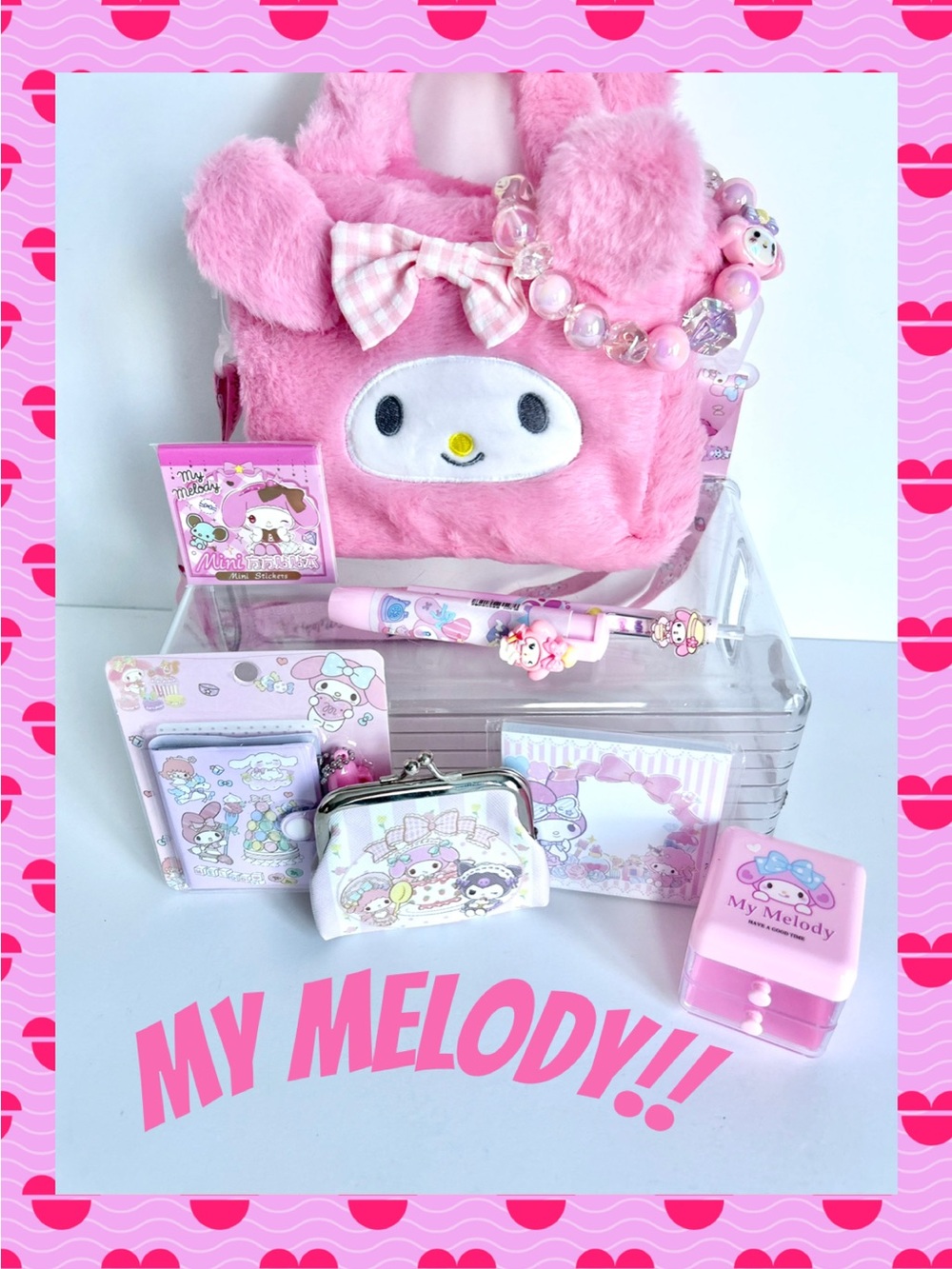 💖(MY334) My Melody Adorable 9-Piece Fuzzy Purse Bundle!